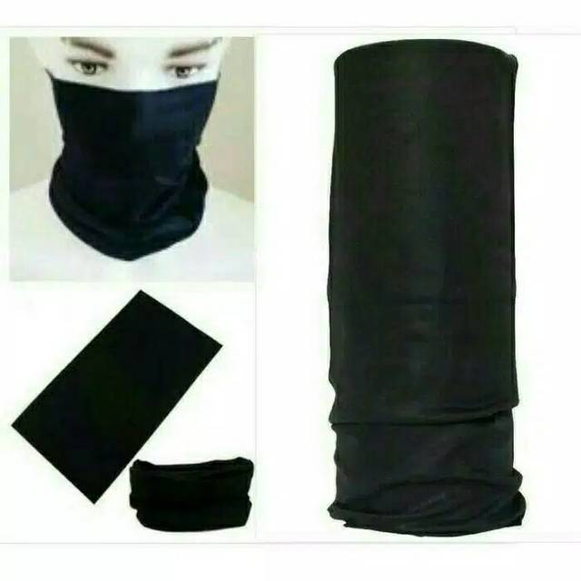 LUCKY Masker Buff Multifungsi Hitam Polos SEAMLESS IMPORT TANPA SAMBUNGAN BAHAN HALUS DAN LEMBUT