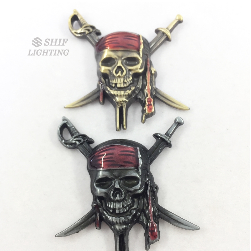 1 x Metal New Cool Skull Pirates of the Caribbean Decorative Logo Emblem Sticker Badge Decal Gift