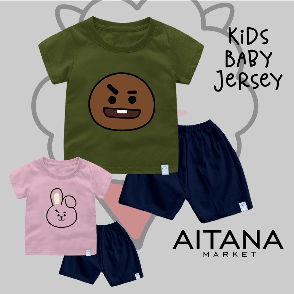 Baju Kaos Setelan BT21 Untuk Bayi dan Anak Bahan Katun Combed 30s Lembut dan Nyaman Dipakai