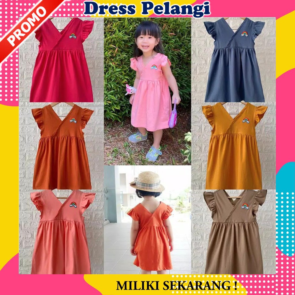 Dress Dres Daster Pakaian Anak Perempuan Cewek Usia Umur 1 2 3 4 5 Tahun Bahan Katun Motif Pelangi