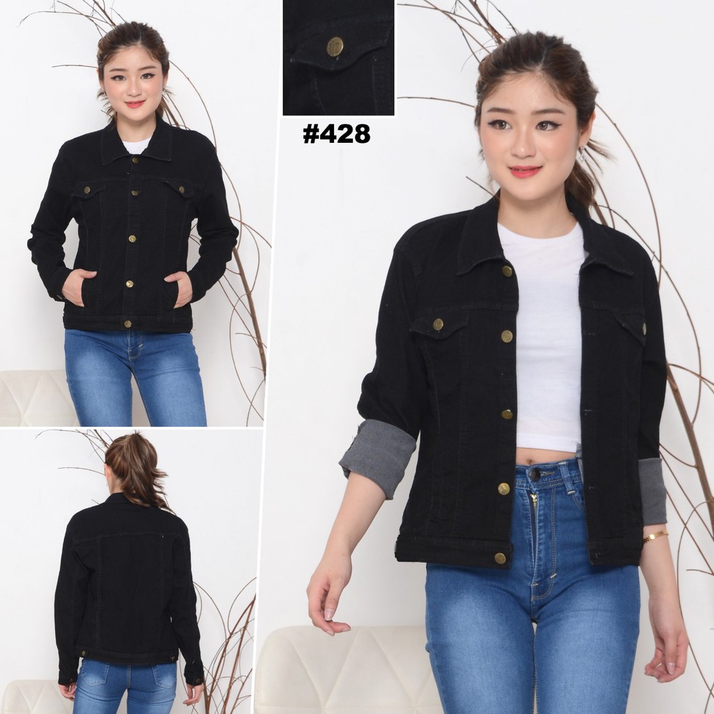 MC girl - Jaket Jeans Premium Warna Hitam / Jaket Lepis Polos Hitam Wanita / Jacket Denim Black