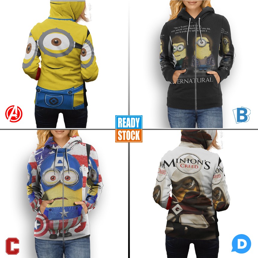 Jaket Hoodie Despicable Me Minion SKU-7434106210231 Hoodie Fullprint Casual Zipper Hoodie Fullprint 