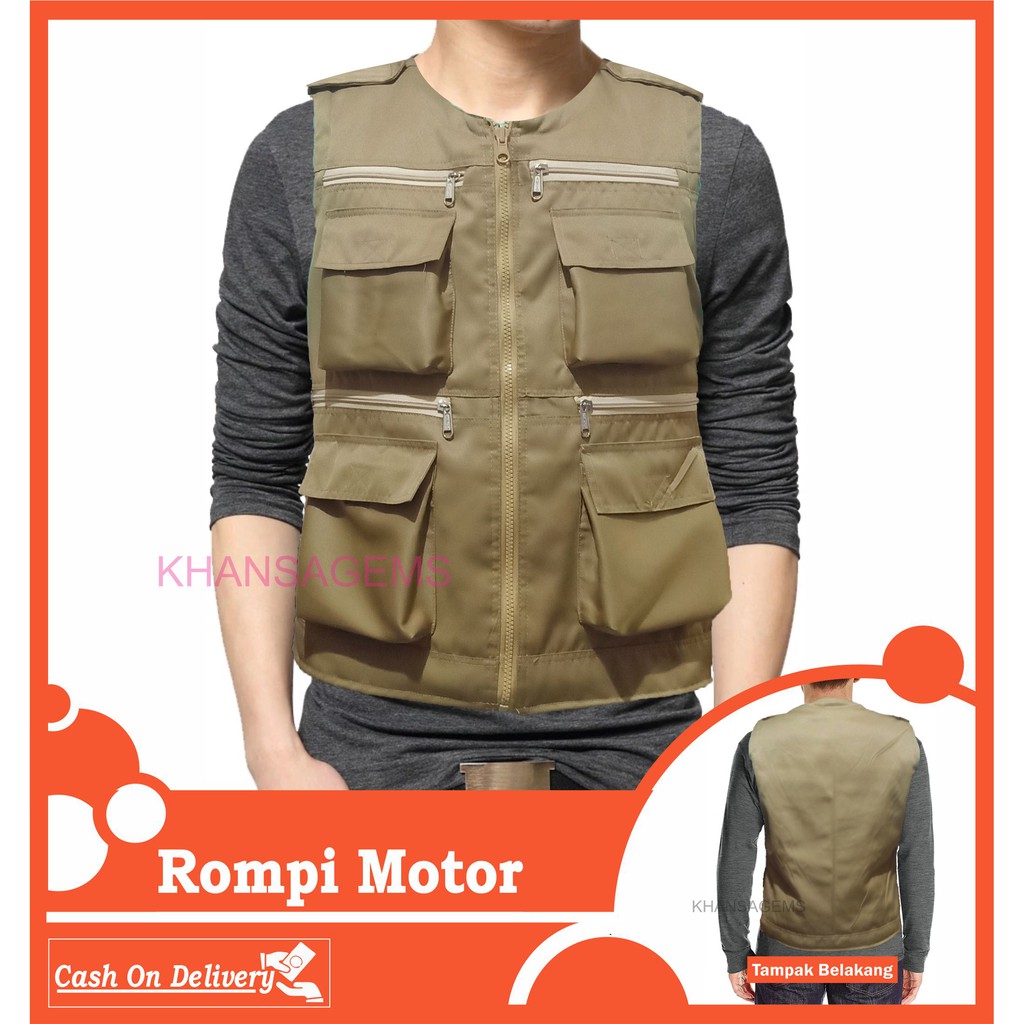 Rompi lapangan pria Multi fungsi 6 saku Kantong Besar Rompi tactical Rompi Jurnal Rompi Mancing Romp