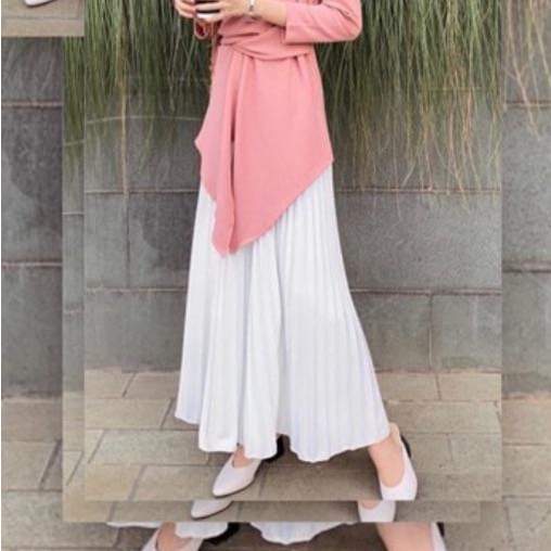 ➻ ROK PLISKET PUTIH FURING MURAH PLEATS REMPEL FLARE SKIRT MURAH GROSIR PANJANG Ω