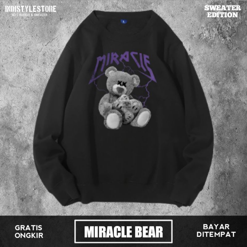 Sweater Crewneck Hitam Miracie Bear Distro Pria Wanita Switer Cn Teddy Bear Cowo Cewe Sweeter Creune