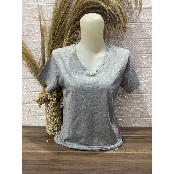 Kaos Wanita V neck Polos pendek L XL XXL Kaos Polos Pendek Wanita-Pendek-Abu