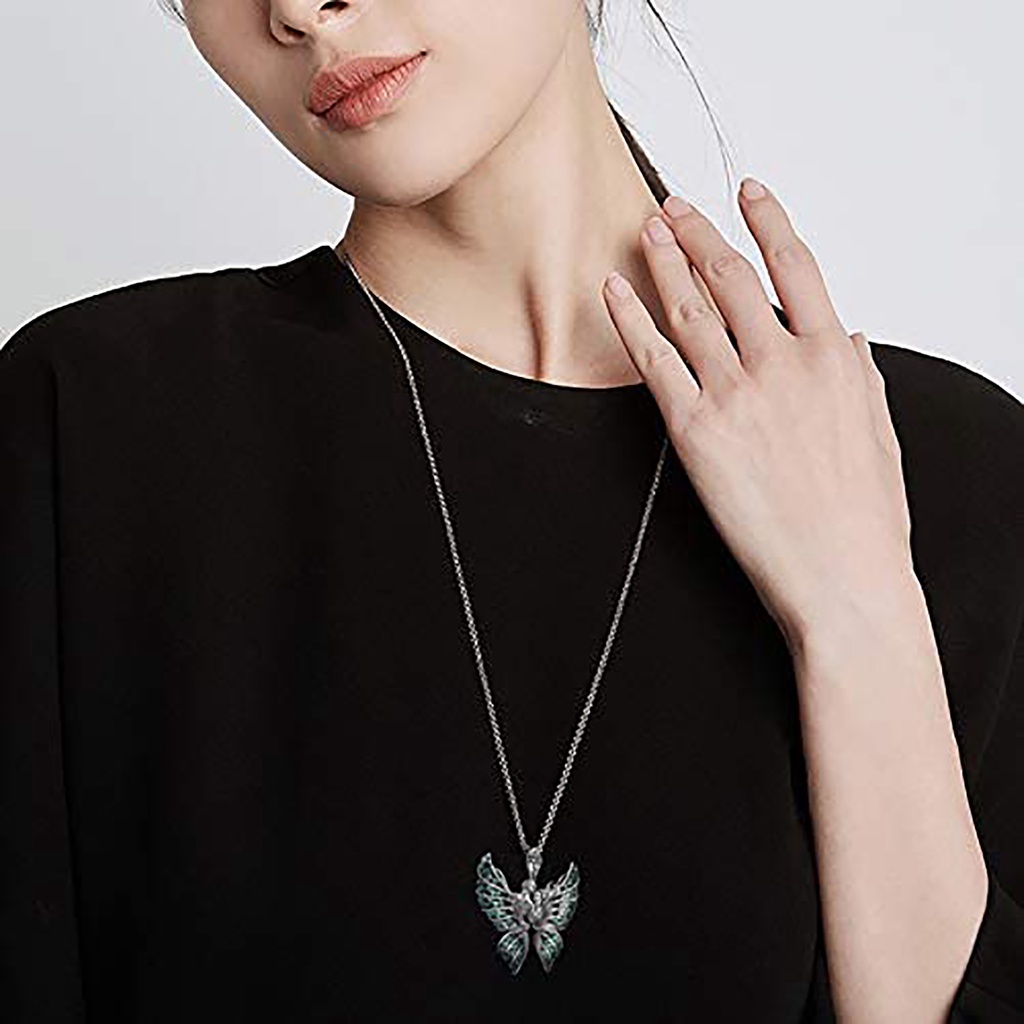 Hu Hu Hu Hu Hu Alat Bantu Pasang Kacamata♡ Kalung Rantai Liontin Sayap Malaikat Bahan Alloy Aksen Berlian Imitasi Untuk Wanita