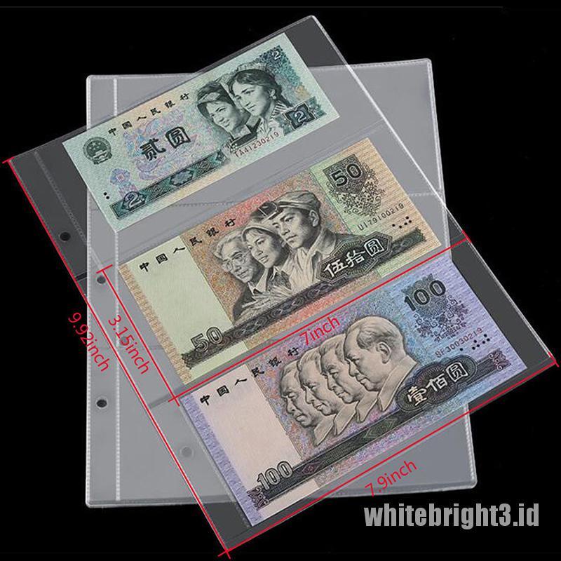 ❤White3 Warna Putih❤ 10pcs Halaman Album Koleksi Uang Kertas 3 slot