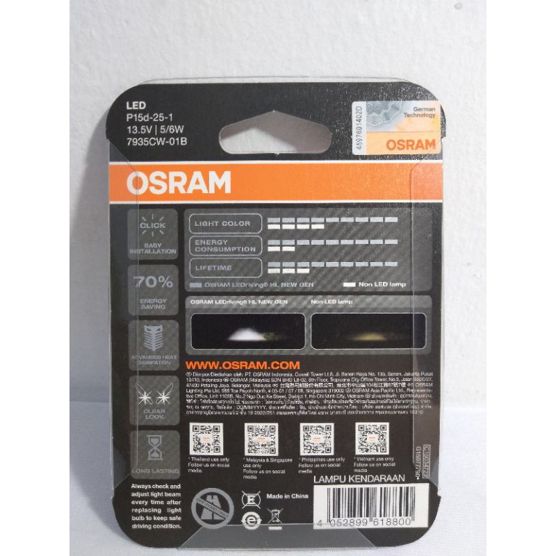 Lampu Depan Motor LED Osram Asli Genuine Original M5 T19 bebek Kaki 1 AC DC Cool White Putih 6000K