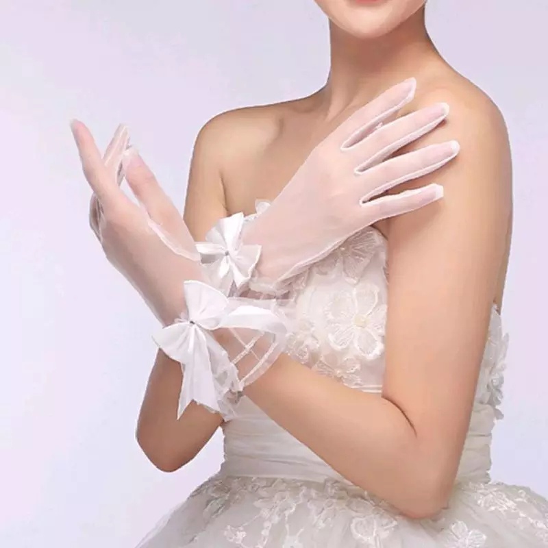 SR84 Sarung tangan pengantin wanita dengan pita Wedding gloves