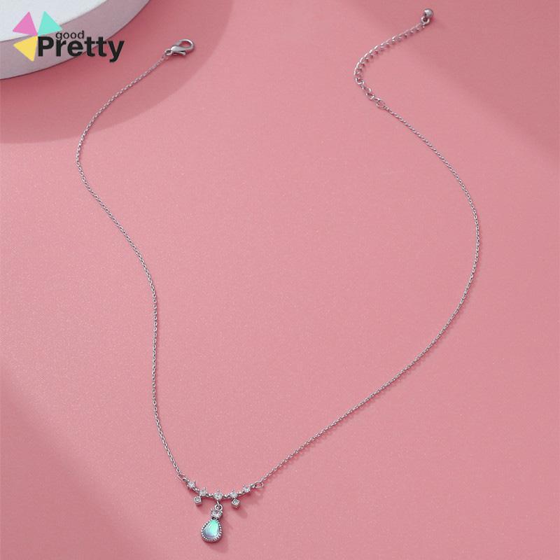 Kalung Fashion Wanita All-match Niche Design Light Luxury Moonstone Water Drop Necklace - PD