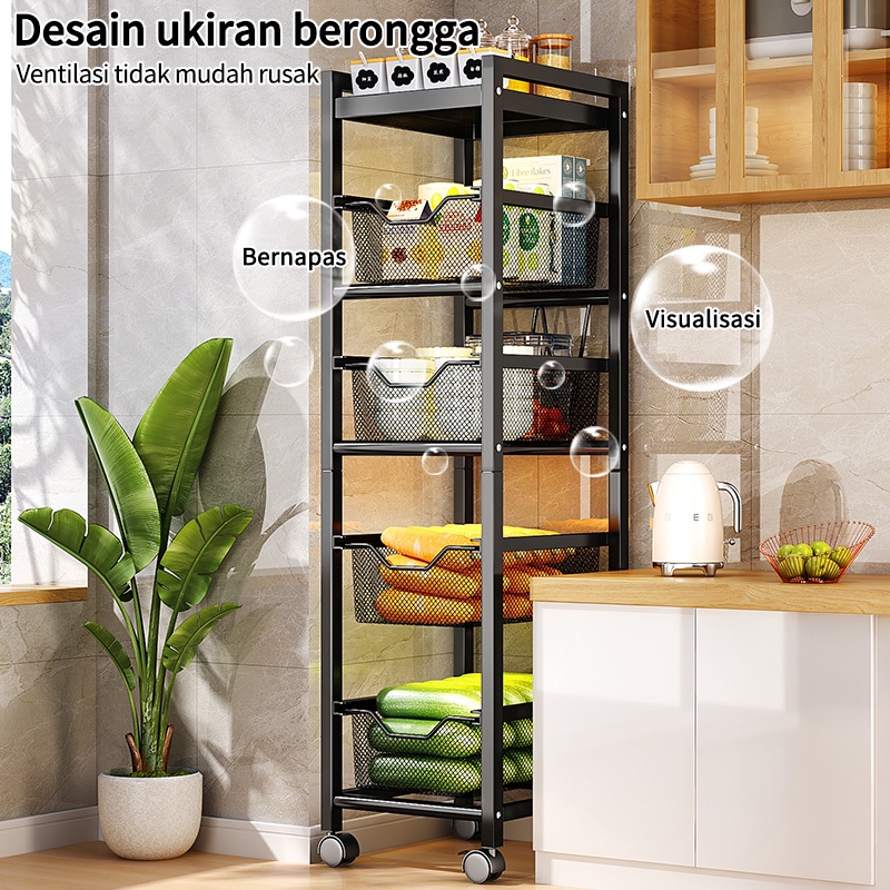 Rak Dapur Stainless Steel Rak Penyimpanan Troli Ruang Sempit Rak Kantor Rak Dapur