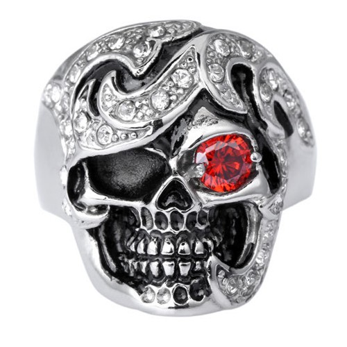 SEUSUK   Cincin Tengkorak Bermata Iblis Hiasan Batu Ruby Gaya Vintage Gothic Punk