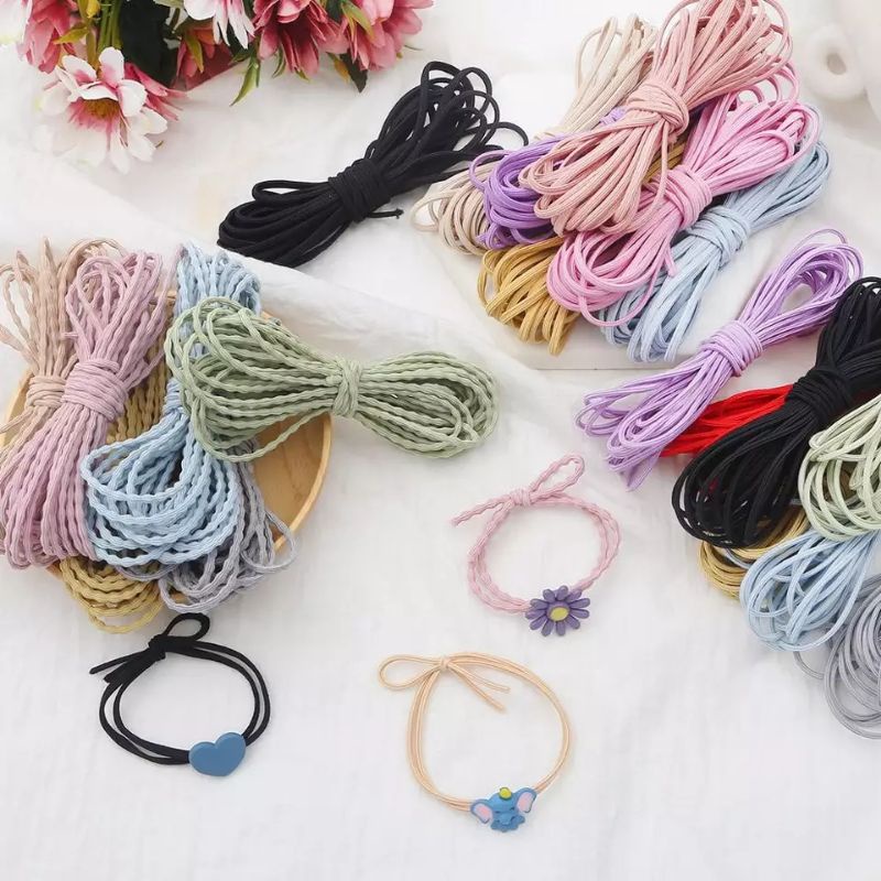 

15 YARD TALI ELASTIS KOREA CURLY PADI ULIR BOBA WARNA | TALI KARET | TALI STRAPMASK 2.5MM | HARGA PER SET 5 WARNA