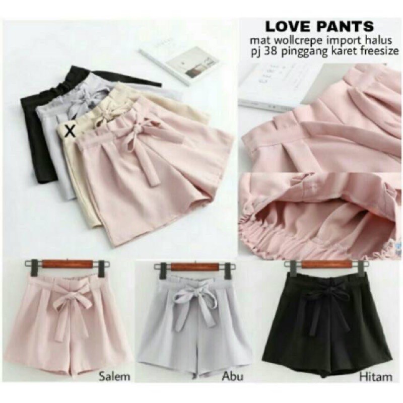 LOVE PANTS | CELANA PENDEK BAHAN MOSCREPE TALI HIDUP PINGGANG KARET