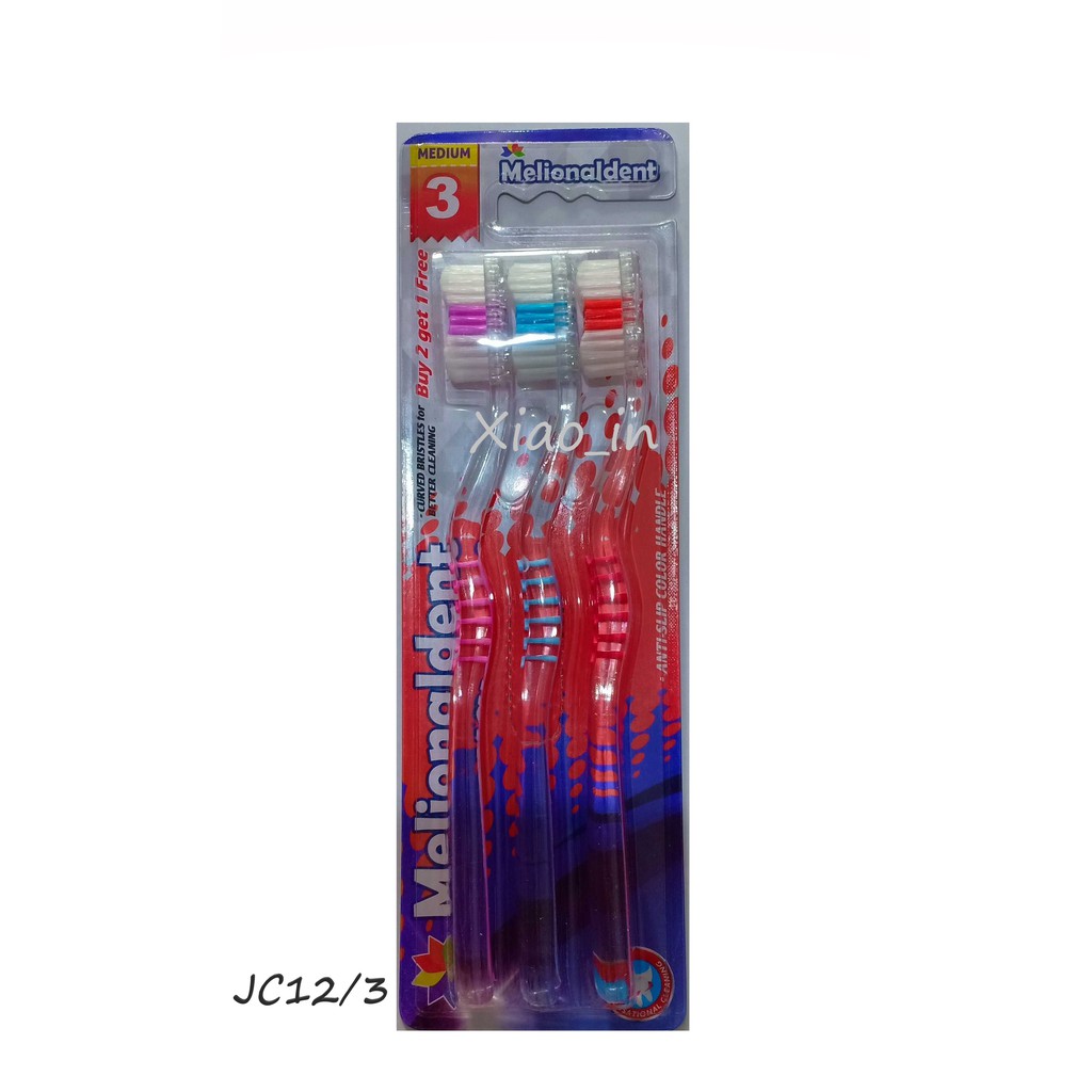 Melionaldent ( kode JC12/3 ) Sikat gigi Anti Slip Color Handle isi 3pc