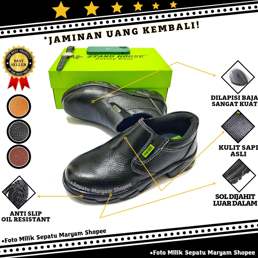 Sepatu Safety Pendek Pria Ujung Besi Kulit Sapi Asli Safety Shoes Pria Wanita Sepatu Sefty Septy COD