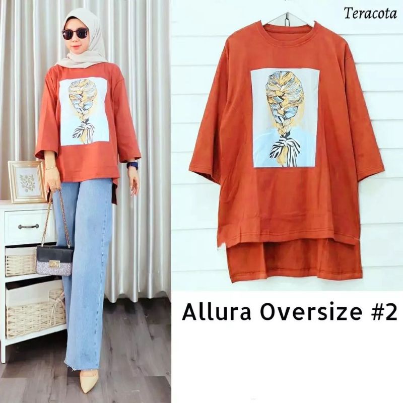 Allura Oversized / Atasan Kaos Wanita Terlaris dengan Aplikasi Sablon Bahan Combed 24s