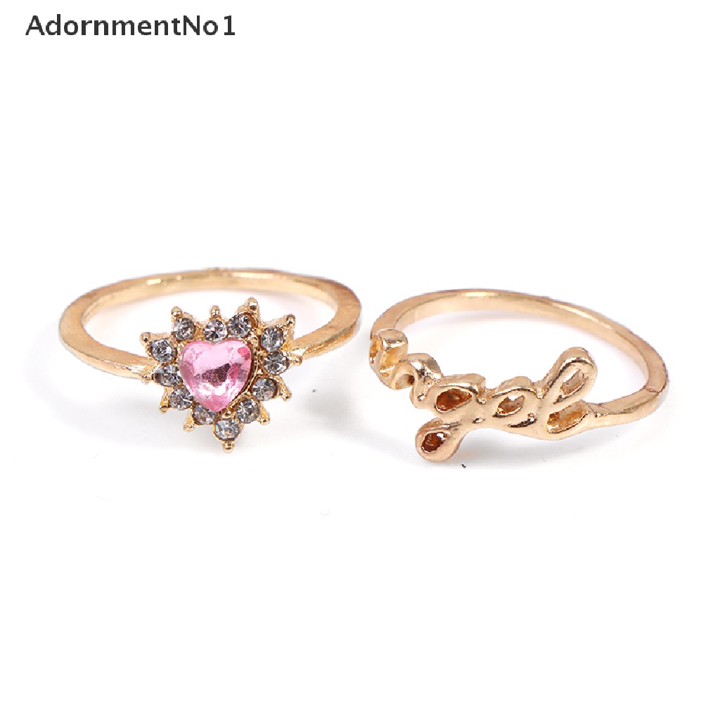 (AdornmentNo1) 8pcs / Set Cincin Gaya Punk Motif Hati Aksen Batu Kilau Warna Pink Untuk Perhiasan Wanita