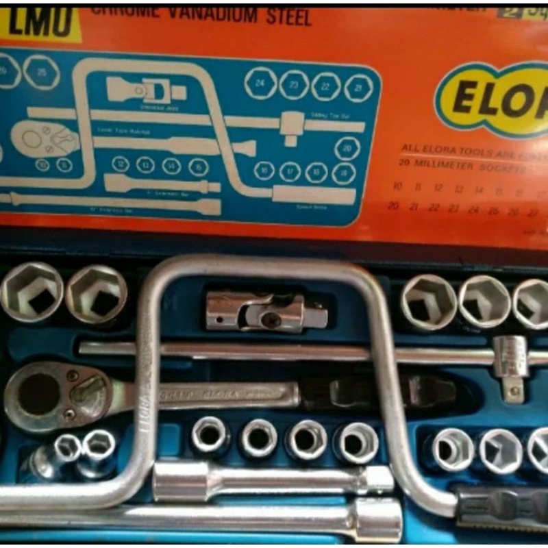 Jual kunci sok set 1/2" ELORA socket wrench metrik type set 26 pcs