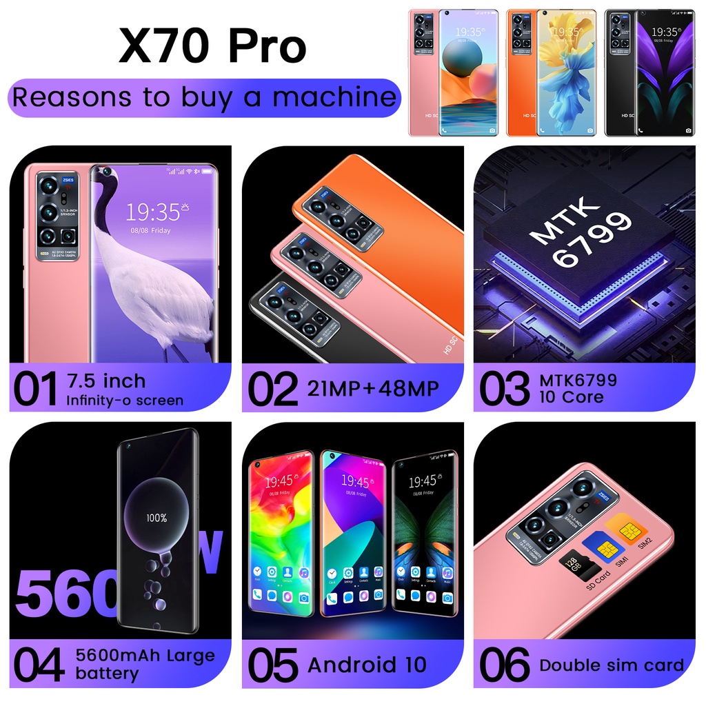 X70 pro Smartphone 12GB+512GB Terbaru Asli HP Android Murah 7.5Inci Gaming Full Screen Handphone 4G/5G Global Version