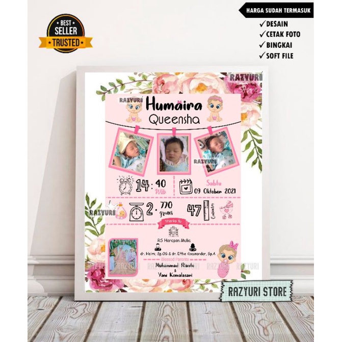 FRAME BIODATA BAYI/KADO KELAHIRAN AESTHETIC/BINGKAI BIODATA ANAK/HADIAH KELAHIRAN