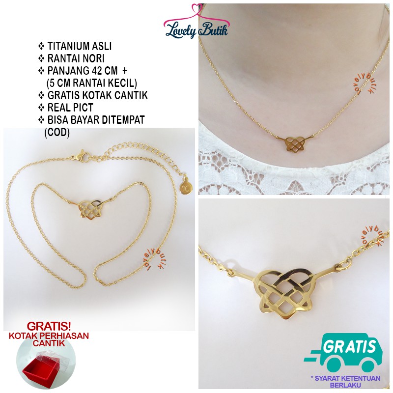 Lovelybutik Kalung Titanium Anti Karat 4ndin Kalung Ikatan Cinta Titanium Anti Luntur Anti Karat