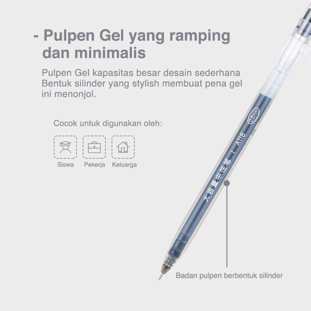 Deli Gel Pen Pulpen Gel Warna Hitam/Biru 0.5mm A116