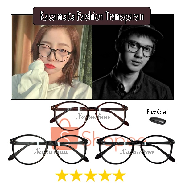 Kaca Mata Oval Design Pria Dan Wanita / Kacamata Fashion Retro Unisex Import Gaya Stylish Lensa Transparan FREE CASE