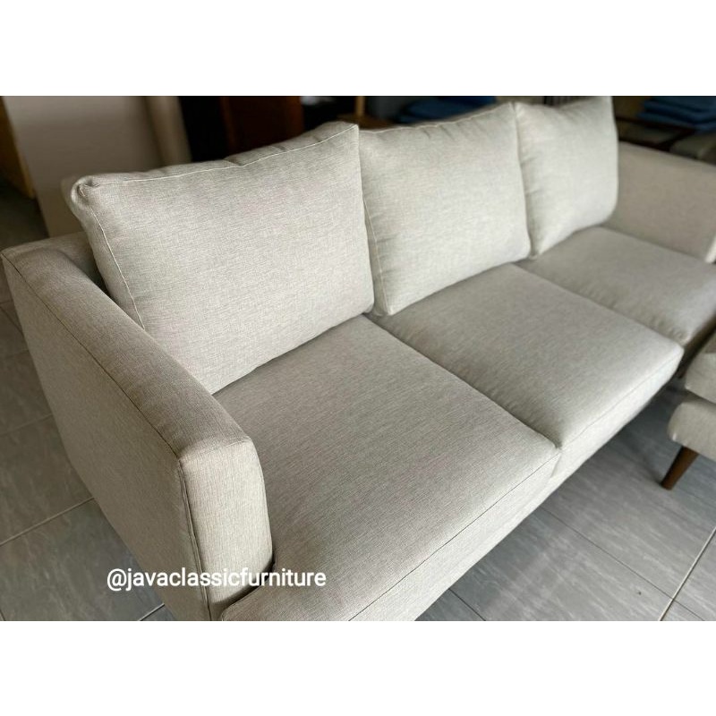 SOFA BED L TV RUANG TAMU SCANDINAVIA / KURSI SOPA 3 SEATER JOK RETRO SANTAI MINIMALIS KAYU JATI JEPARA-4