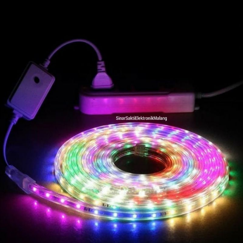 Lampu Led Strip Selang Warna Warni Hias + adaptor 10 meter outdoor