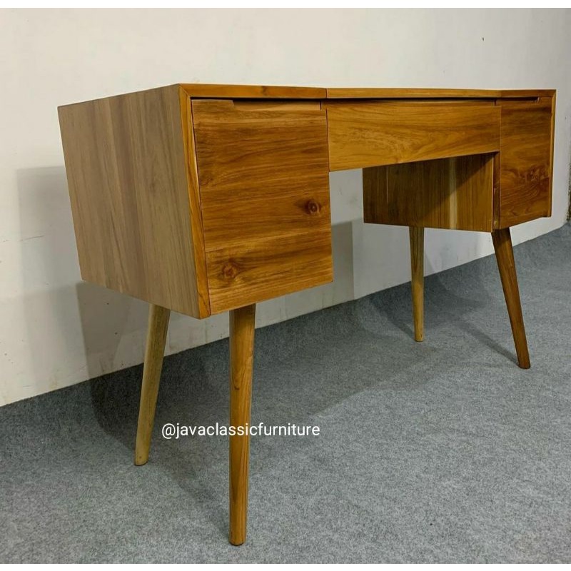 MEJA RIAS,MEJA BELAJAR ANAK,MEJA KERJA KANTOR SERBAGUNA MINIMALIS BAHAN KAYU JATI FINISHING NATURAL UKURAN 120CM-4