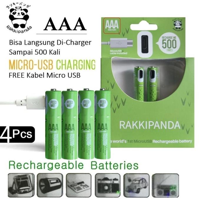 Baterai AAA A3 Micro USB 4Pcs Rechargeable isi ulang Rakkipanda