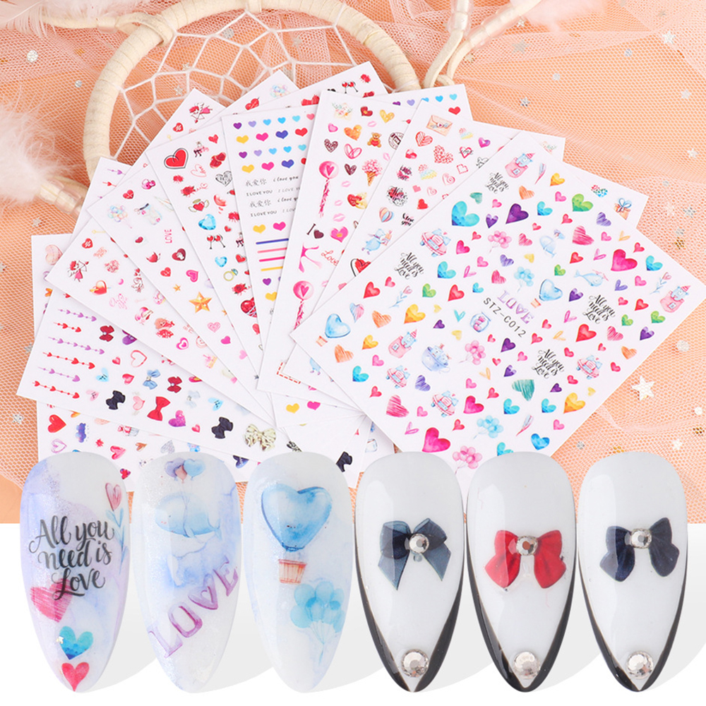 Mxbeauty 1pc Stiker Kuku 3d Motif Hati Aksen Glitter Untuk Aksesoris Nail Art / Manicure Diy