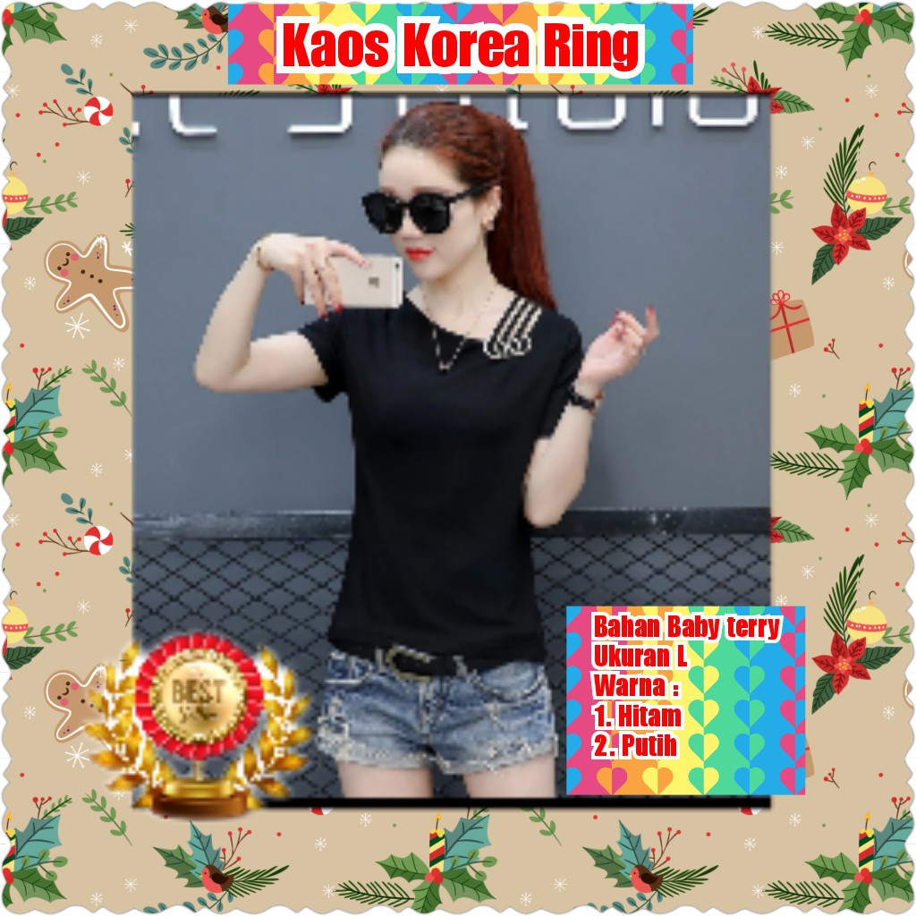 KAOS KOREA RING LENGAN PEDEK / HITAM / PUTIH / TERMURAH