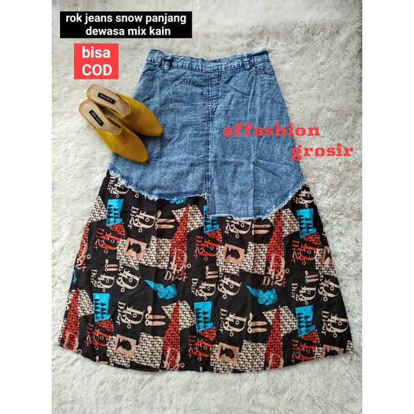 rok jeans import panjang wanita/rok jeans snow/rok jeans Kombi polkadot-SNOW 3