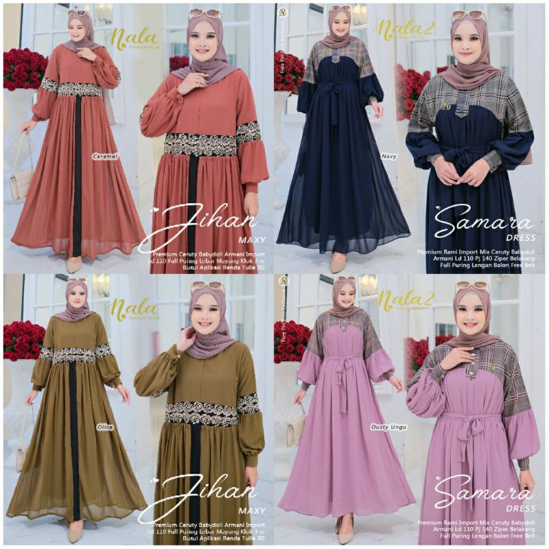 SAMARA/ JIHAN MAXY by NALA 2 Dress Kombi kotak Busui rami Import mix ceruty Lebar