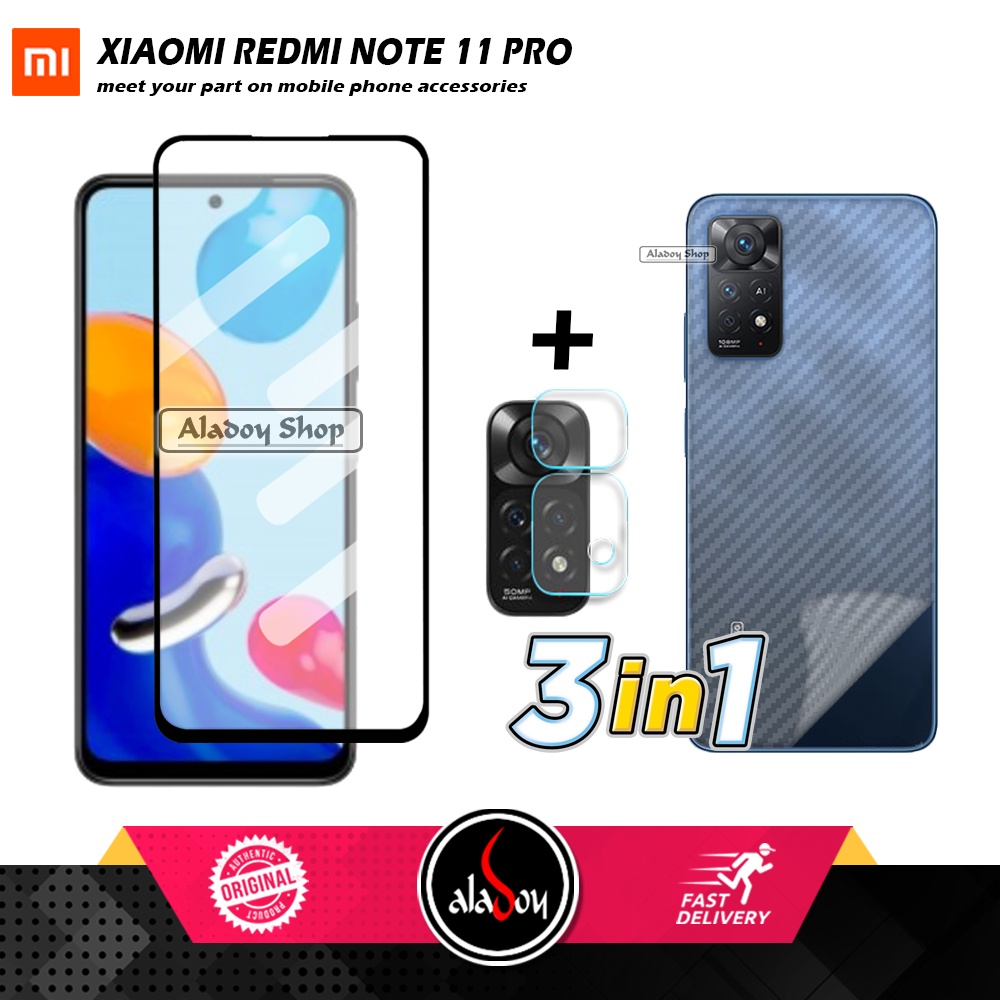 PROMO 3 IN 1 PAKET Tempered Glass XIAOMI REDMI NOTE 11 PRO Free Tempered Glass Camera dan Skin Carbon