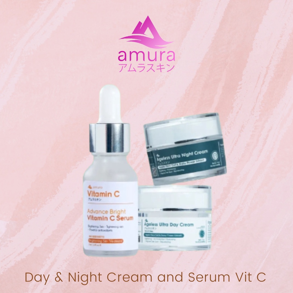Paket AMURA Serum Vitamin C dan Amura Day Night Cream Melembabkan dan Menutrisi Wajah