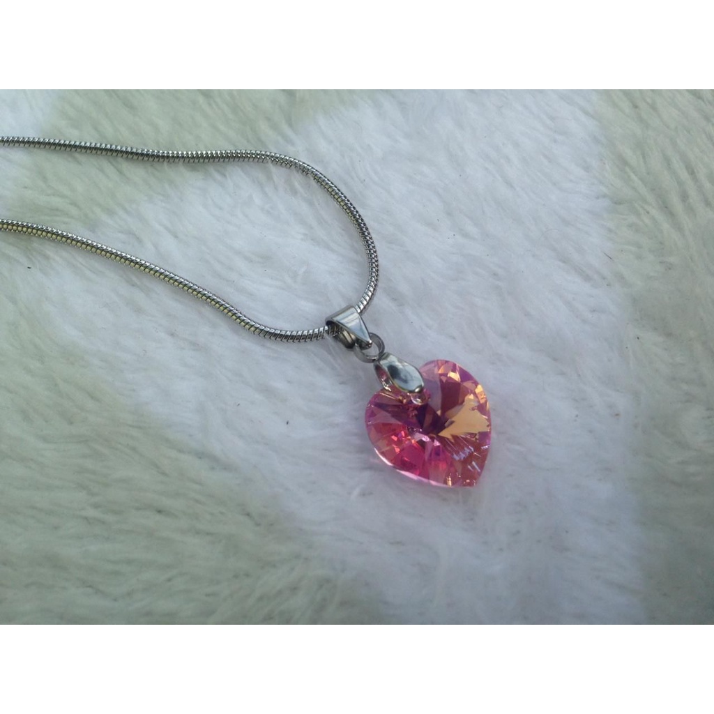 Necklace Rose Pink Pendants Swarovski Shape Kalung Wanita