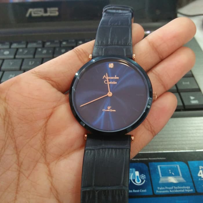 JUAL JAM TANGAN ASLI  ALEXANDRE CHRISTIE AC 8577 PRIA ROSEGOLD BLUE LEATHER BLUE DARK ORI  I