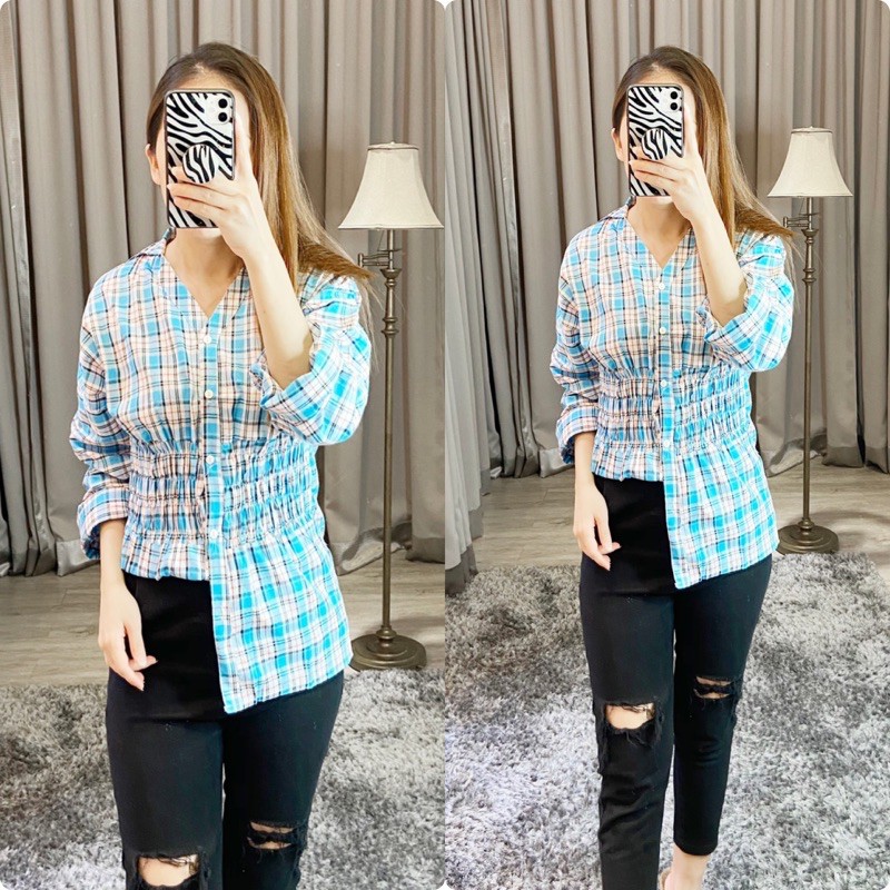 kemeja wanita casual/kemeja motif kotak (k7550)