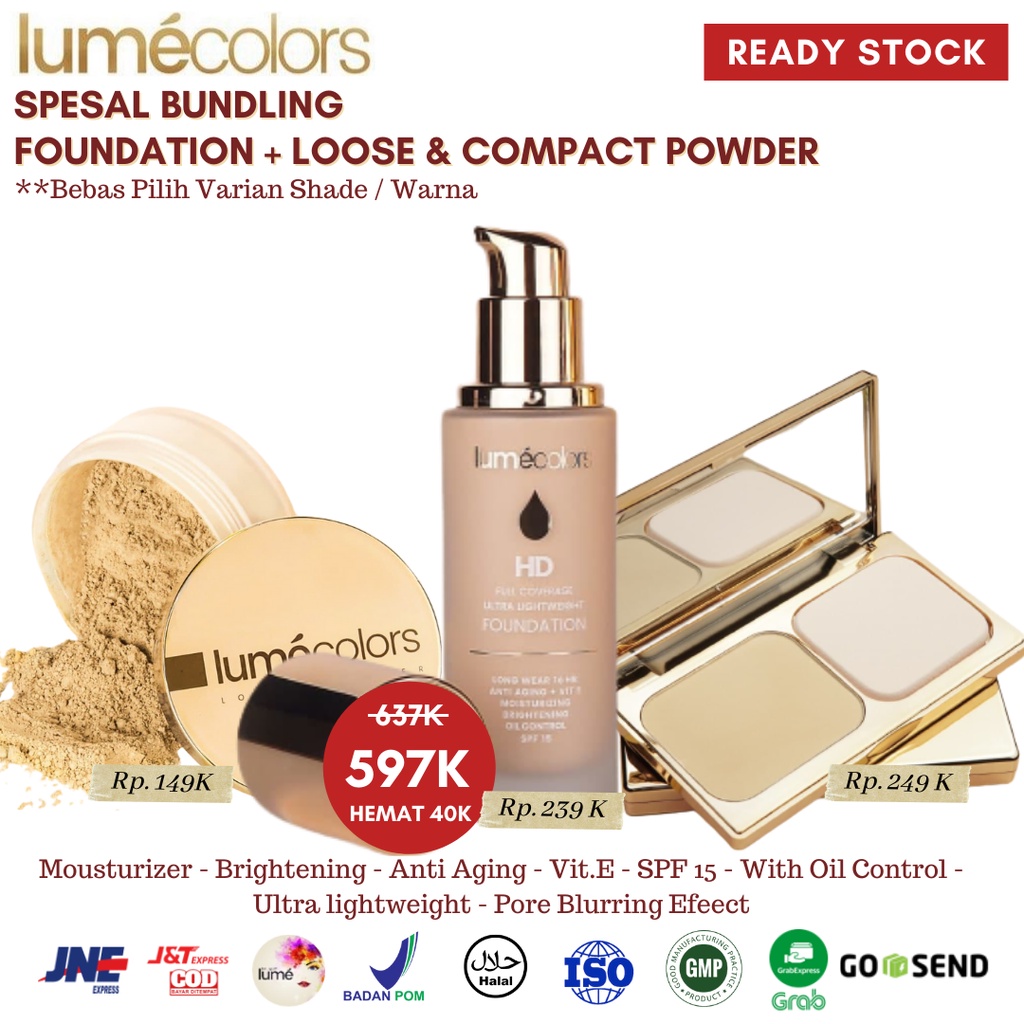 LUMECOLORS FOUNDATION LOOSE POWDER DAN COMPACT POWDER BUNDLING PAKET
