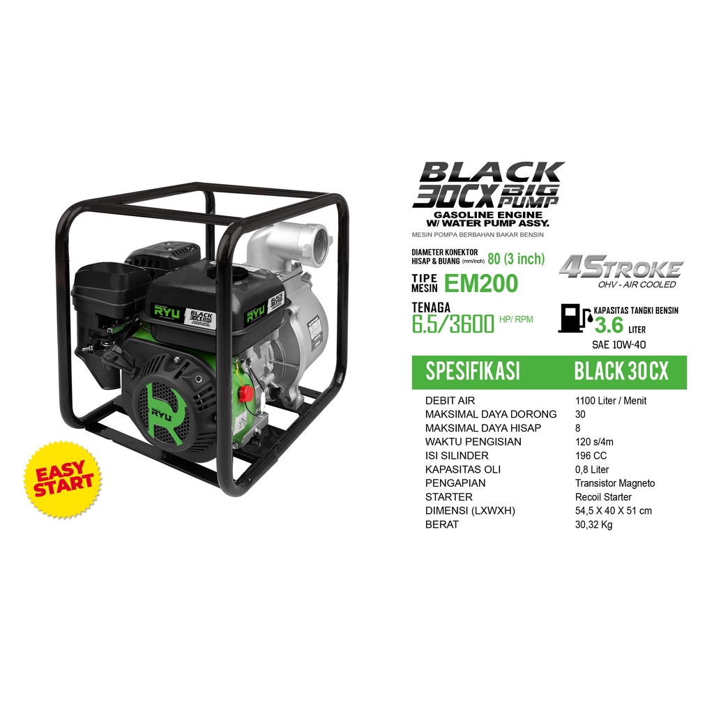 MESIN POMPA AIR/GASOLINE WATER PUMP BLACK30CX - TEKIRO RYU