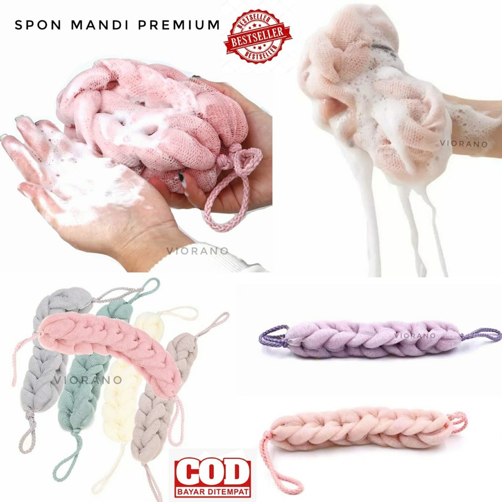 Premium Spon Mandi Kepang Panjang Shower Puff Bath Sponge Bahan Mesh+PE / Spons Busa Mandi Model Kepang