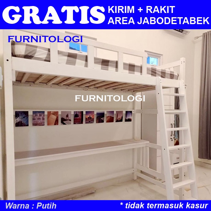 Ranjang Tingkat Loft Bed Ranjang Susun dengan Meja Belajar - Lofbed Ranjang 1 Tingkat