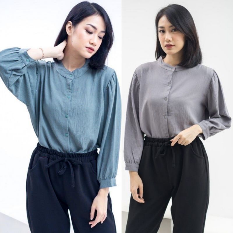 Reva Blouse Crinkle/Kemeja Blouse/Kemeja polos/Atasan wanita terbaru