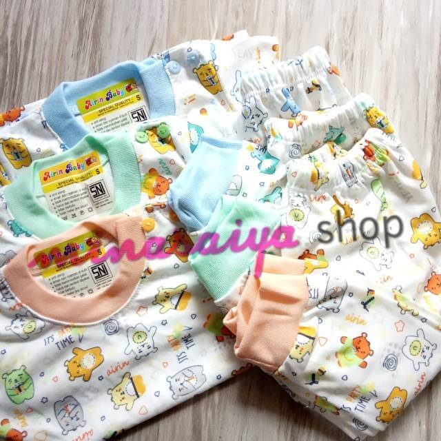 AIRIN BABY Setelan Bayi SNI Lengan Pendek Celana Panjang Motif Kancing Pundak Uk. S - XL