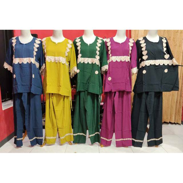 GROSIR DASTER SETELAN BABYDOLL CELANA PANJANG LENGAN PENDEK RENDA ARAB