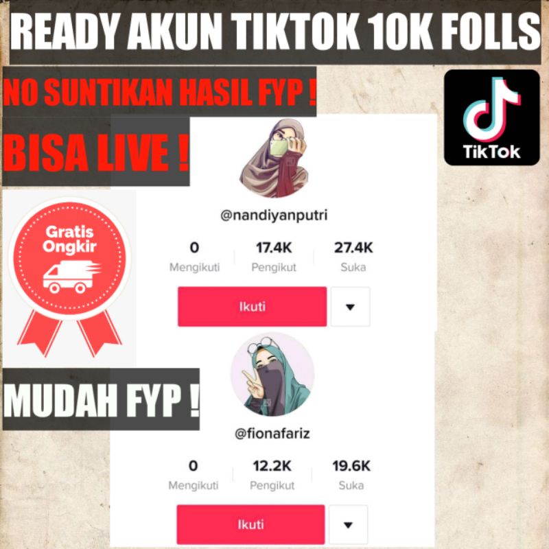 Ready Akun Tiktok 10K FOLLOWERS Mudah FYP Bisa Live